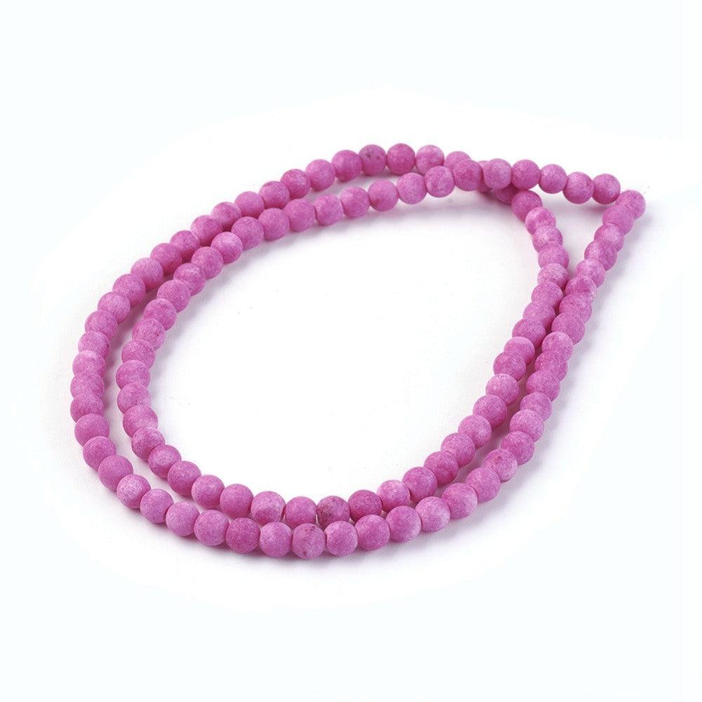 Edelsteen kraal rond jade mat fuchsia 4mm - 20 stuks-Kralen-Kraaltjes van Renate