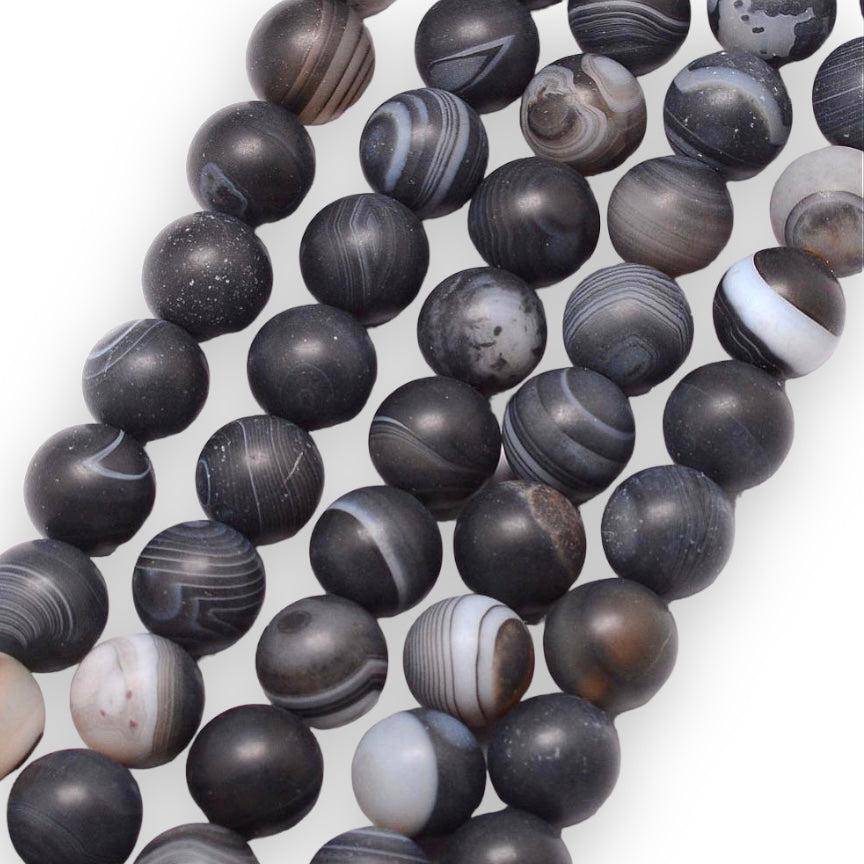 Edelsteen kraal rond striped agaat mat zwart 6mm - 15 stuks-Kralen-Kraaltjes van Renate