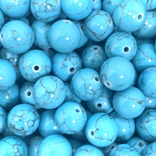 Edelsteen kraal synthetic turquoise deep sky blue rond 10mm-Kraaltjes van Renate