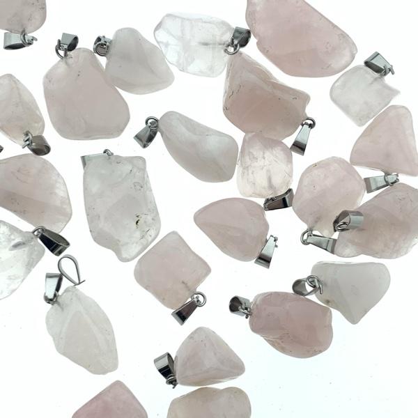 Edelsteen nugget Rose Quartz met RVS haakje 15-35mm-Kraaltjes van Renate