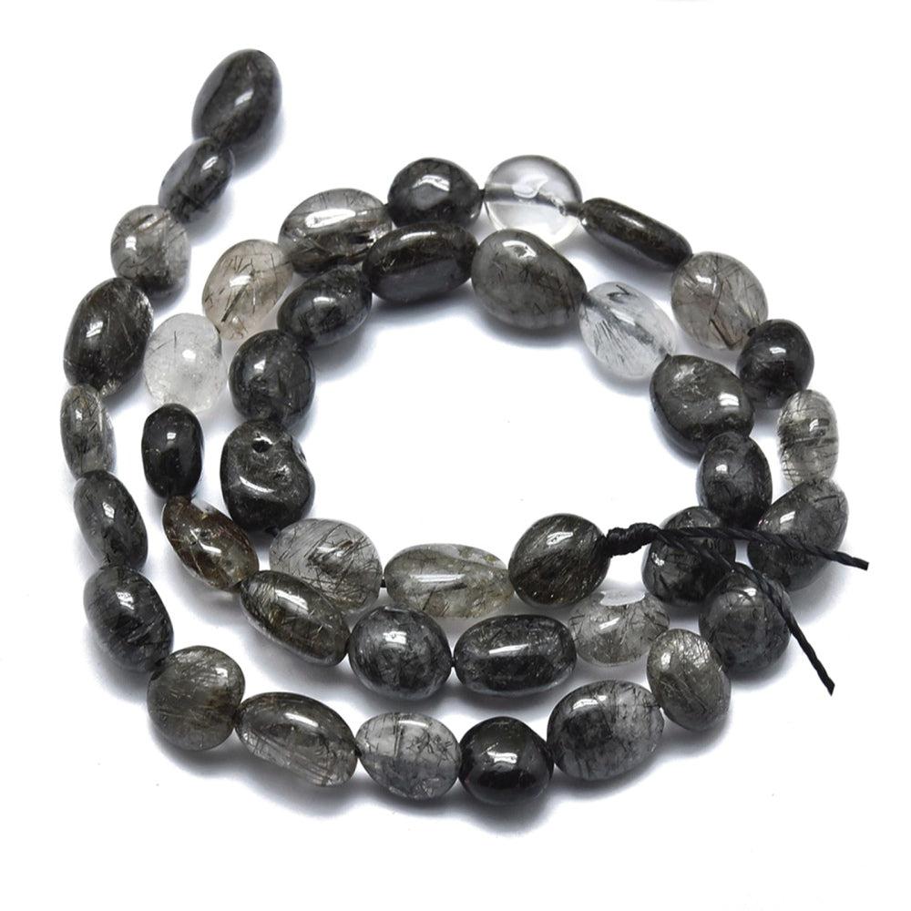 Edelsteen nugget tourmalinated quartz black 8-10mm-Kralen-Kraaltjes van Renate