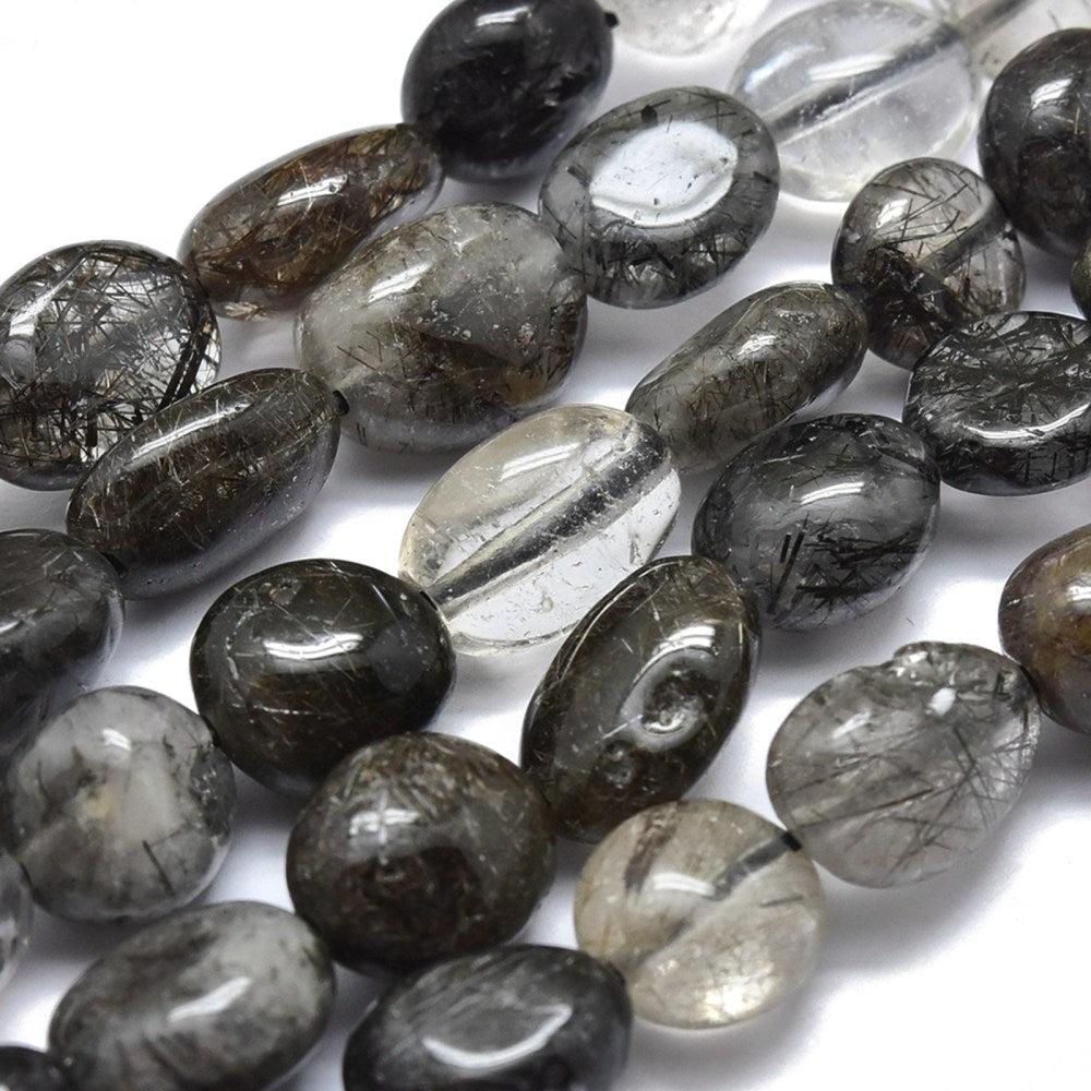 Edelsteen nugget tourmalinated quartz black 8-10mm-Kralen-Kraaltjes van Renate