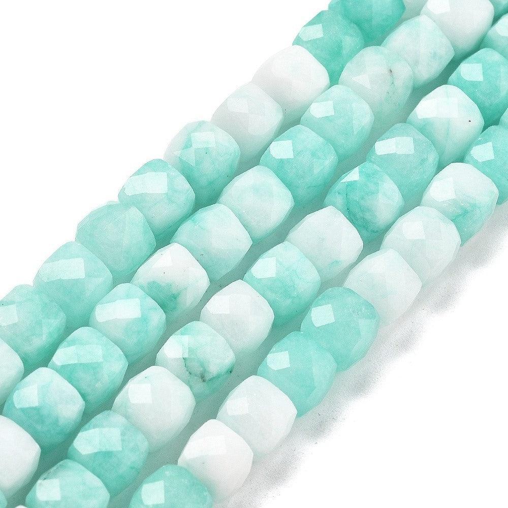 Edelsteen quartz turquoise faceted cube 7mm- per stuk-Kralen-Kraaltjes van Renate