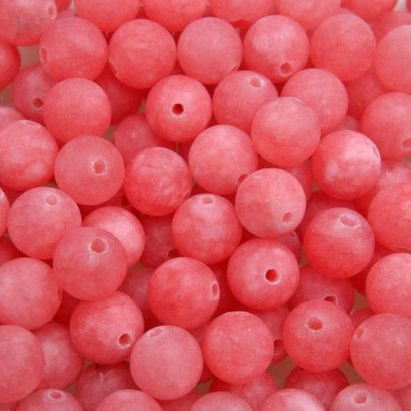 Edelsteen rond Frosted Jade Coral red pink 8mm-Kraaltjes van Renate