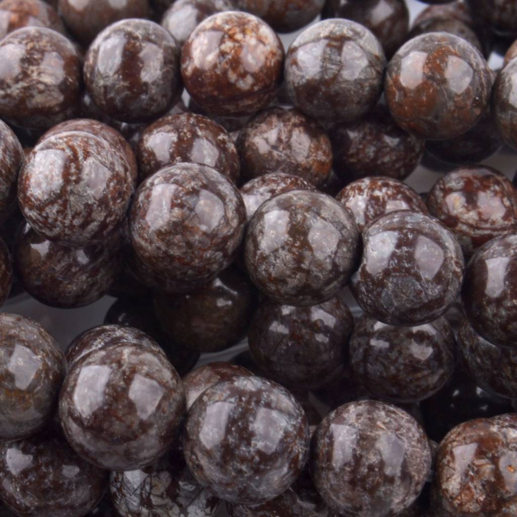 Edelsteen rond Snowflake Obsidian Chocolate 10mm-Kraaltjes van Renate