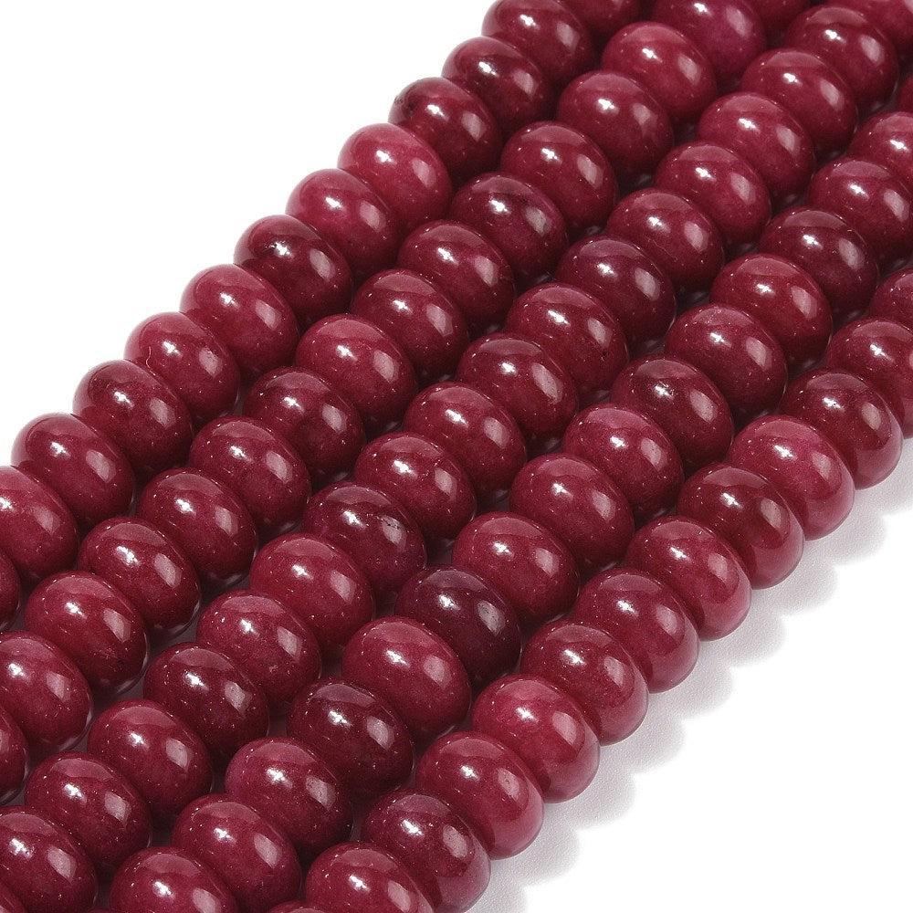 Edelsteen rondel kraal Jade Bordeaux Rood 10x6mm - per stuk-Kralen-Kraaltjes van Renate