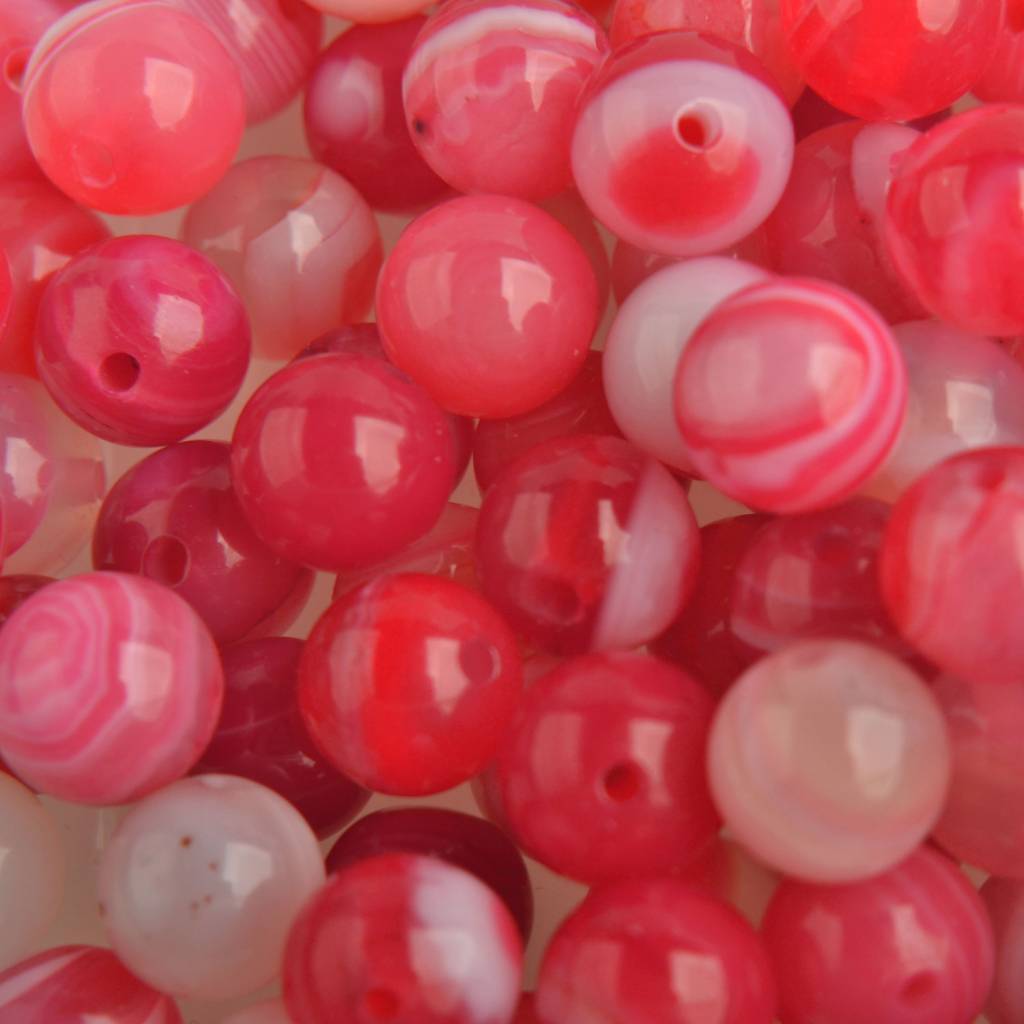 Edelsteen striped agaat fuchsia rood kraal rond 8mm-Kraaltjes van Renate