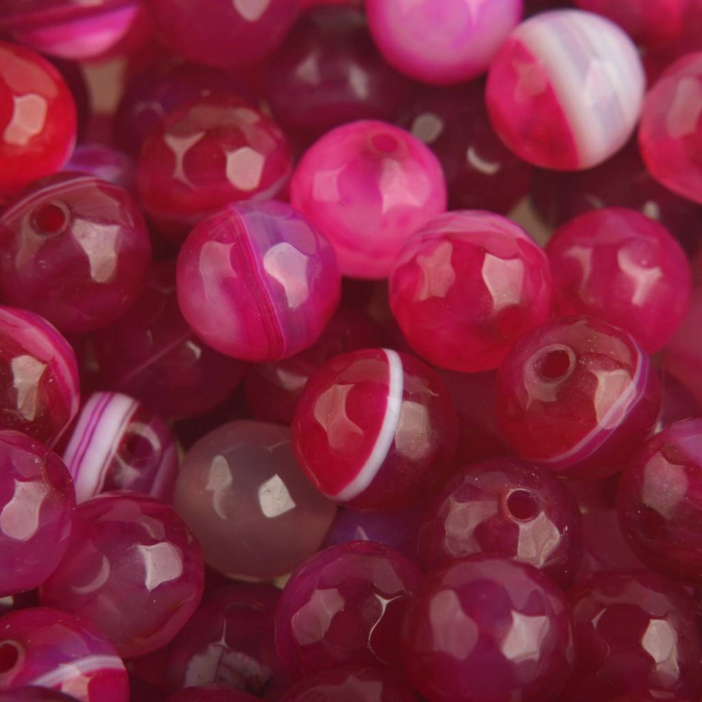 Edelsteen striped facet agaat fuchsia kraal rond 8mm-Kraaltjes van Renate