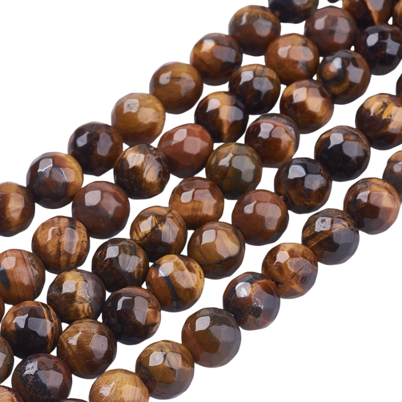 Edelsteen tijgeroog 8mm Rond Facet - per stuk-Kralen-Kraaltjes van Renate