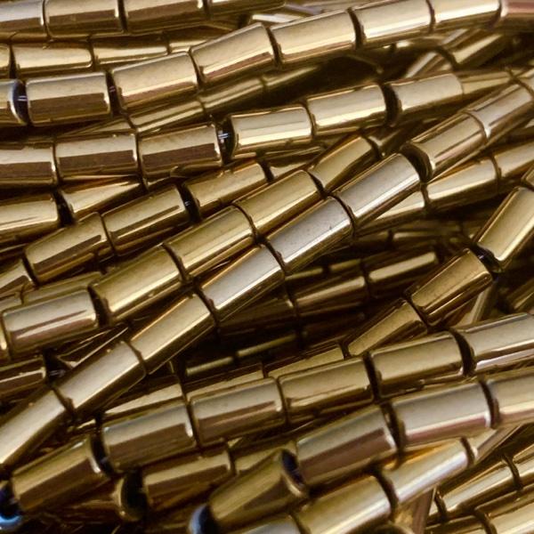 Edelsteen tube hematiet gold plated 5x3mm - 25 stuks-Kraaltjes van Renate