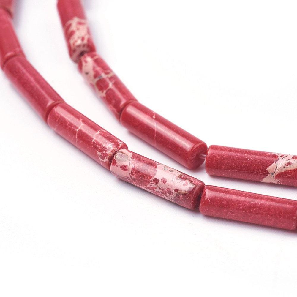 Edelsteen tube jasper rood 14x4mm- per stuk-Onderdelen-Kraaltjes van Renate