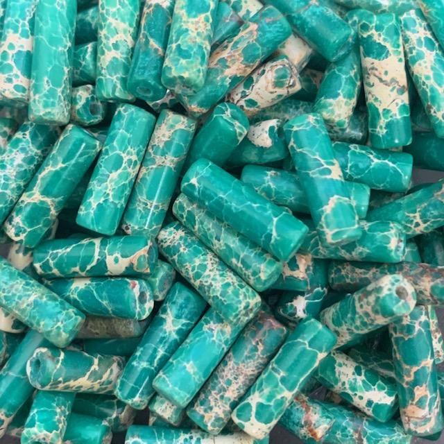Edelsteen tube kraal rond Naturel Regalite Dark Turquoise 14x5mm-Kraaltjes van Renate