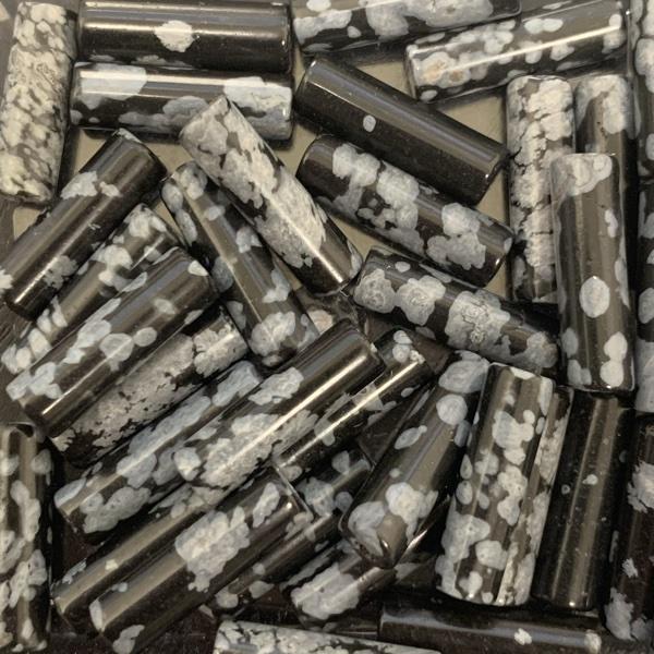 Edelsteen tube kraal rond Snowflake Obsidian 11x4mm-Kraaltjes van Renate
