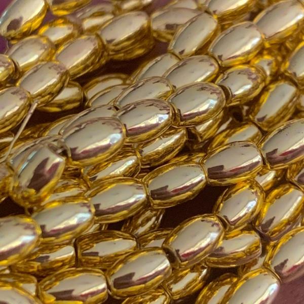Edelsteen tube ovaal hematiet gold plated 5x3.5mm - 10 stuks-Kraaltjes van Renate