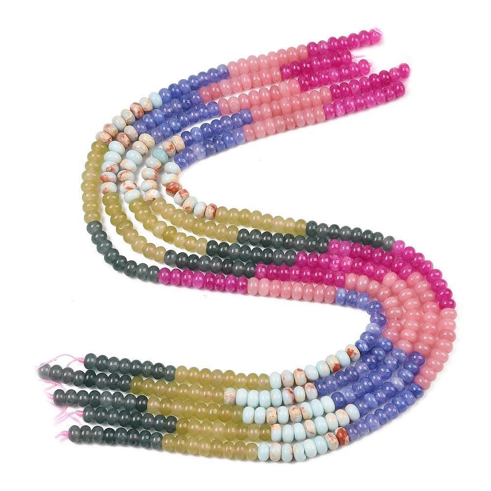 Edelstenen Mix Witte Jade Rondel Multicolor 6x4mm - per streng (± 95 stuks)-Kralen-Kraaltjes van Renate