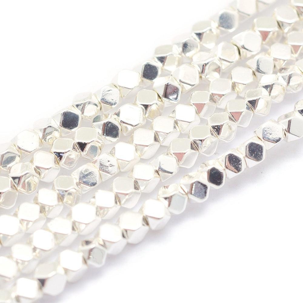 Electroplate cube hematiet silver plated 3mm- per 15 stuks-onderdelen-Kraaltjes van Renate
