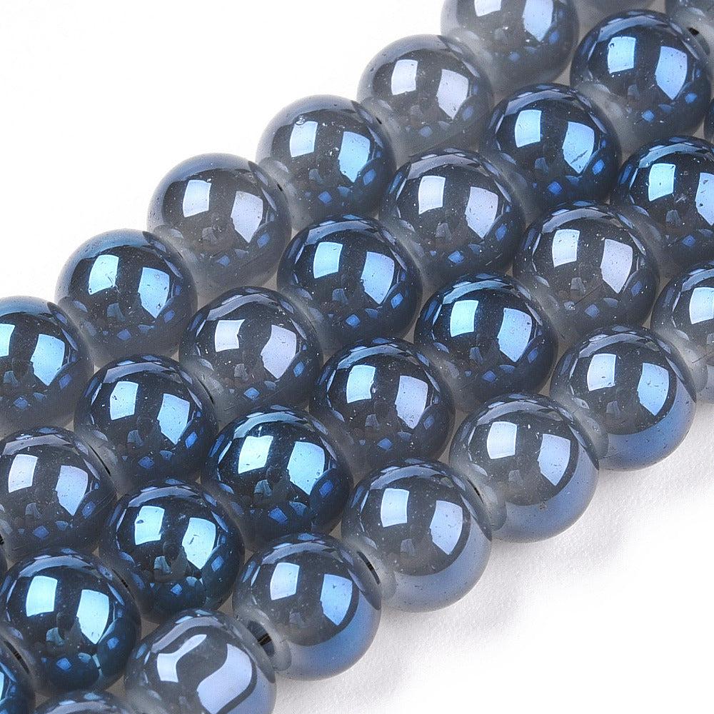 Electroplated Glaskralen Rainbow Plated Steel Blue 6mm ±120 stuks-Kralen-Kraaltjes van Renate