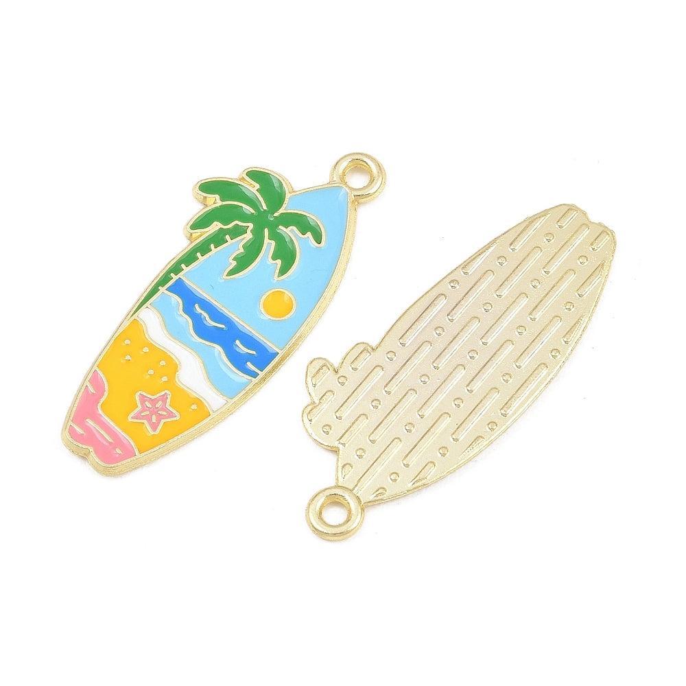Emaille Bedel Surfboard Goud 35x16mm - per stuk-Bedels-Kraaltjes van Renate