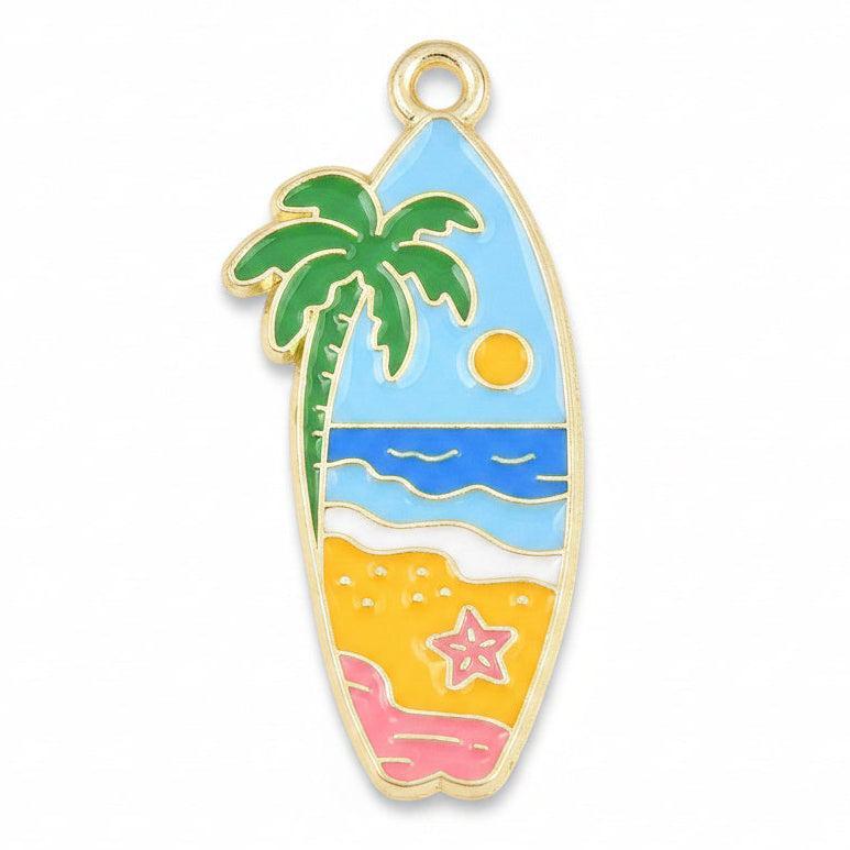 Emaille Bedel Surfboard Goud 35x16mm - per stuk-Bedels-Kraaltjes van Renate