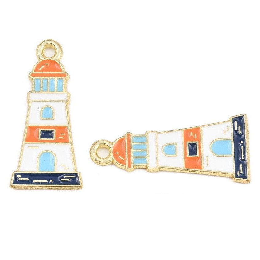 Emaille Bedel Vuurtoren Goud 25x11.5mm - per stuk-Bedels-Kraaltjes van Renate