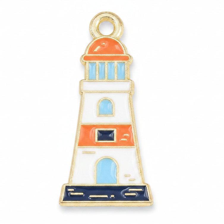 Emaille Bedel Vuurtoren Goud 25x11.5mm - per stuk-Bedels-Kraaltjes van Renate