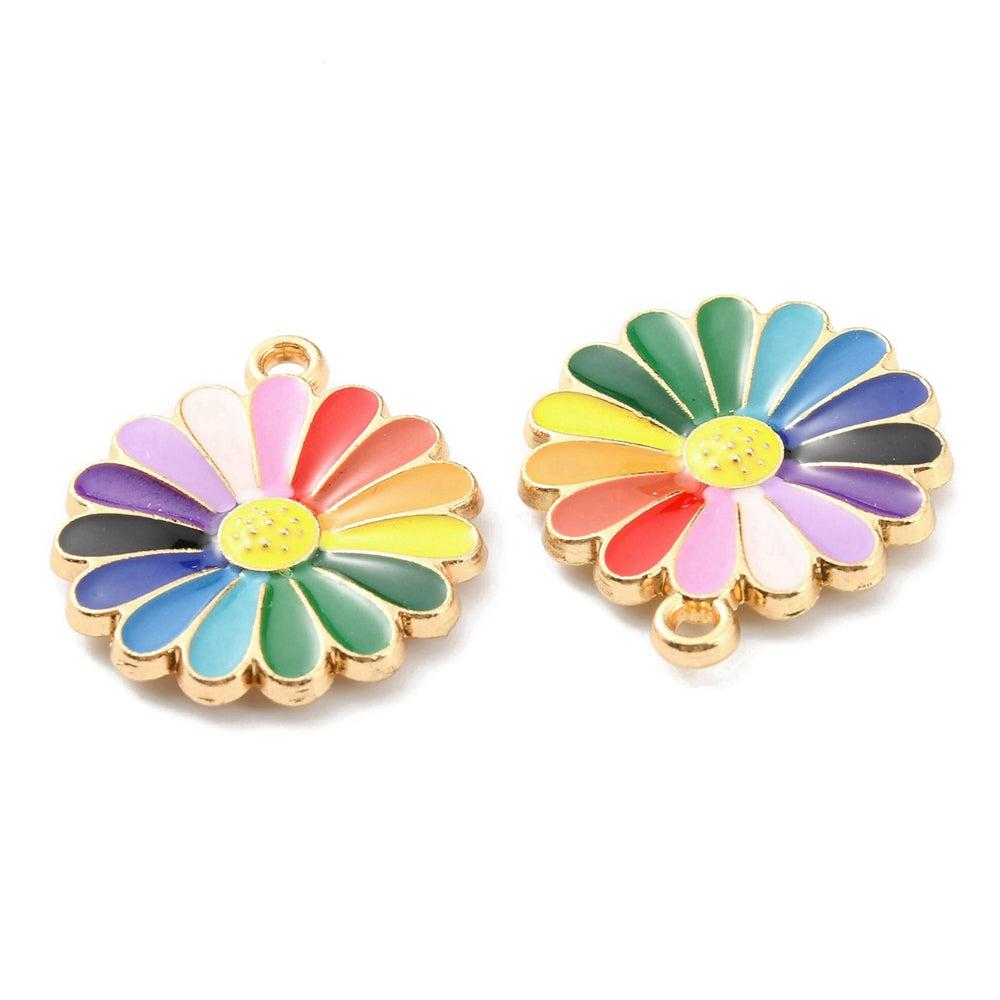 Emaille bedel bloem rainbow goud 21x18mm-bedels-Kraaltjes van Renate