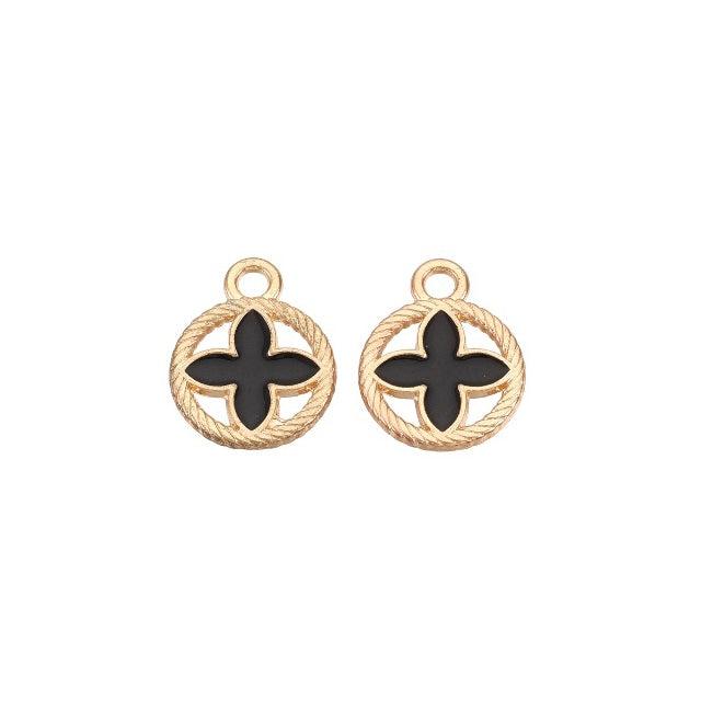 Emaille bedel bloem zwart/goud 16x13mm-bedels-Kraaltjes van Renate