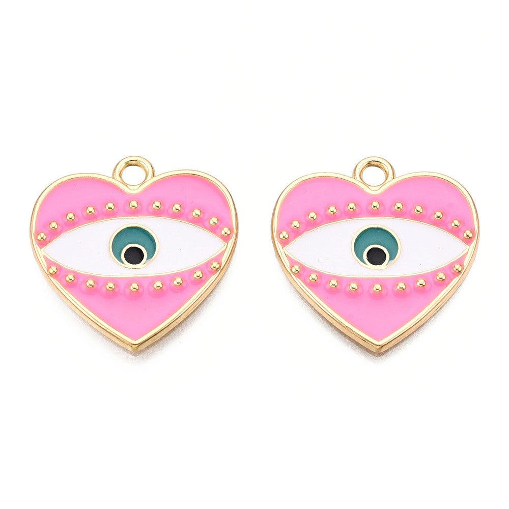 Emaille bedel hart oog roze/goud 26mm-bedels-Kraaltjes van Renate