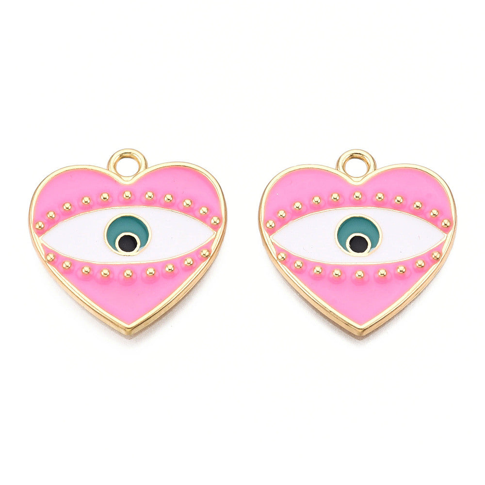 Emaille bedel hart oog roze/goud 26mm-bedels-Kraaltjes van Renate