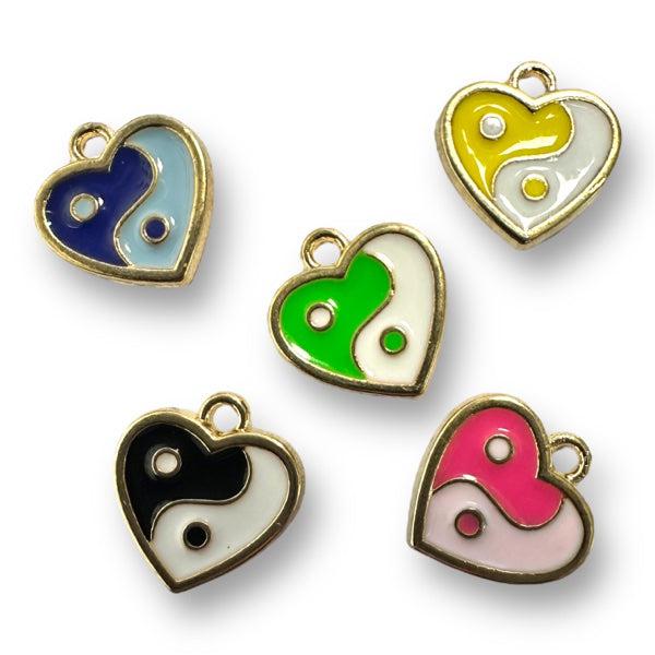 Emaille bedel hartje yin yang gekleurd goud 14mm-bedels-Kraaltjes van Renate