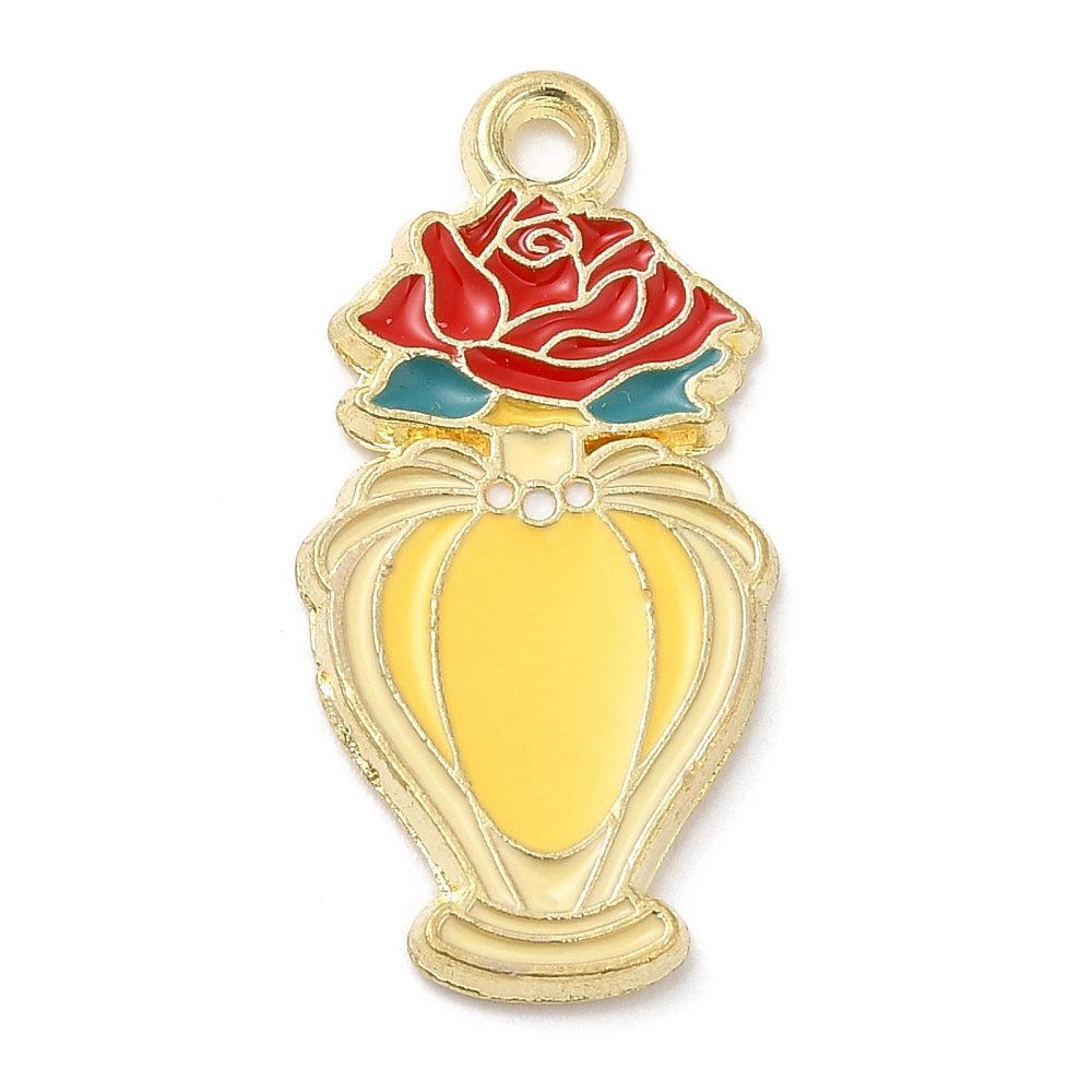 Emaille bedel parfum geel/goud roosje 24x12x1.5mm-bedels-Kraaltjes van Renate