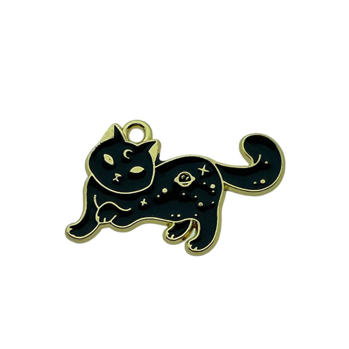 Emaille bedel zwarte kat goud 18x27x1.5mm-bedels-Kraaltjes van Renate
