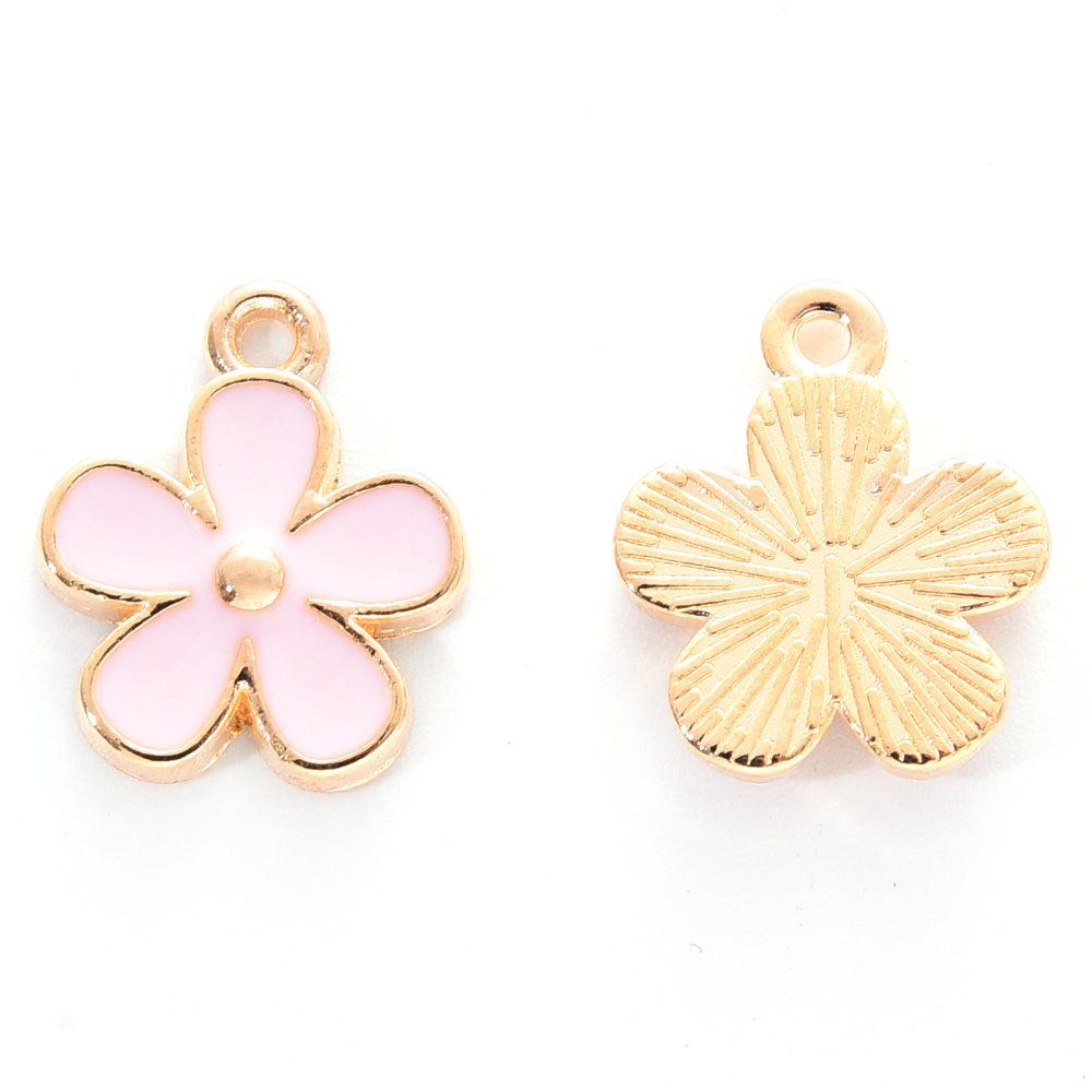 Emaille bloemetje roze/goud 15mm-bedels-Kraaltjes van Renate