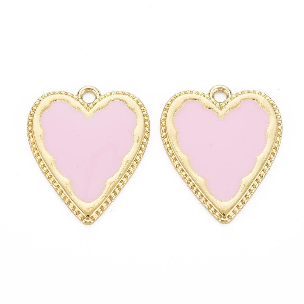 Emaille hart roze/goud 25mm-bedels-Kraaltjes van Renate