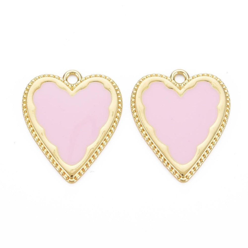 Emaille hart roze/goud 25mm-bedels-Kraaltjes van Renate