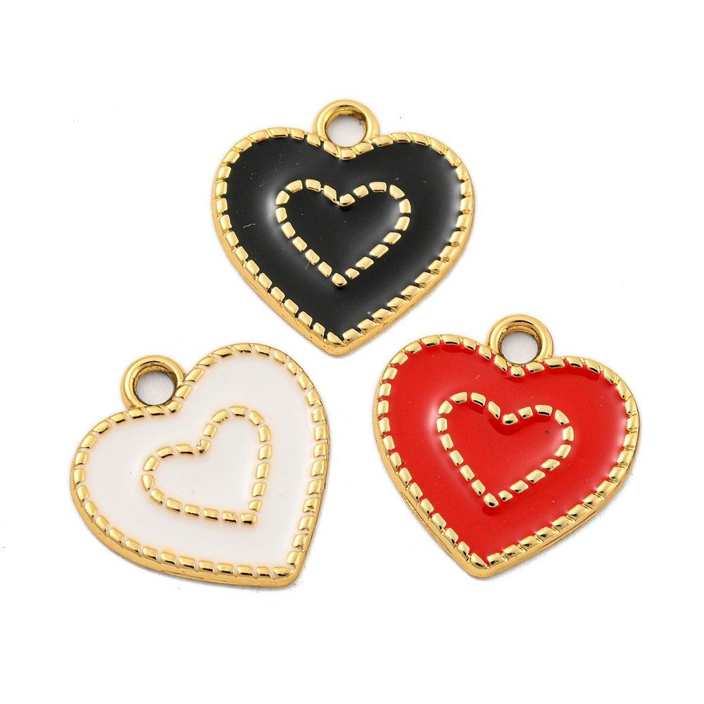 Emaille hartje gekleurd 17x16mm- per stuk-bedels-Kraaltjes van Renate