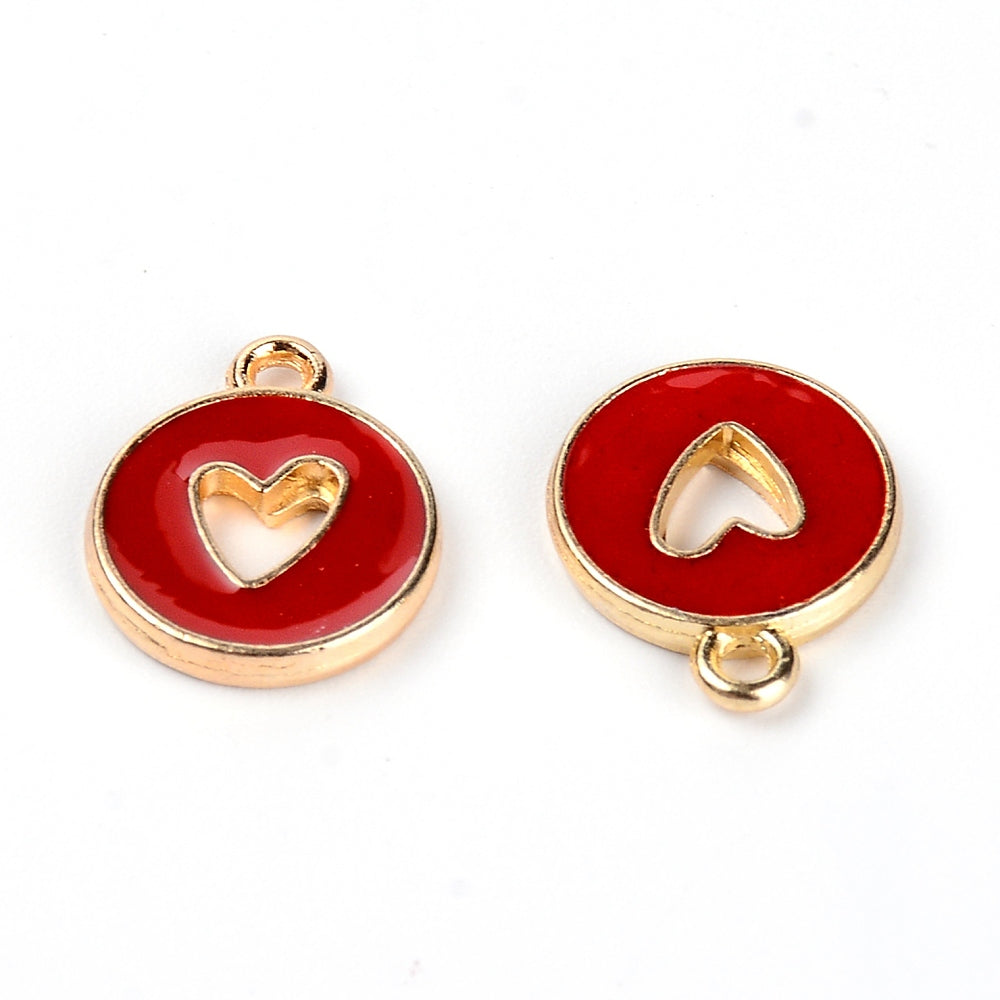 Emaille hartje rood/goud 14mm-bedels-Kraaltjes van Renate