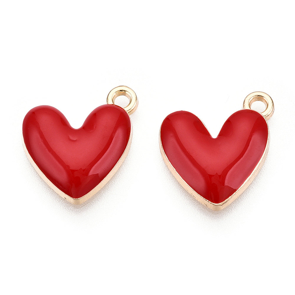 Emaille hartje rood/goud 16mm-bedels-Kraaltjes van Renate