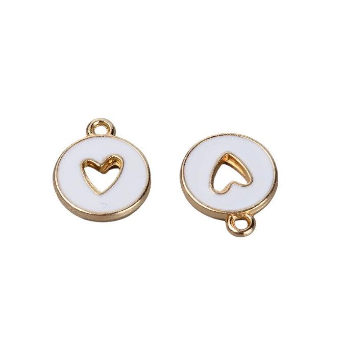 Emaille hartje wit/goud 14mm-bedels-Kraaltjes van Renate