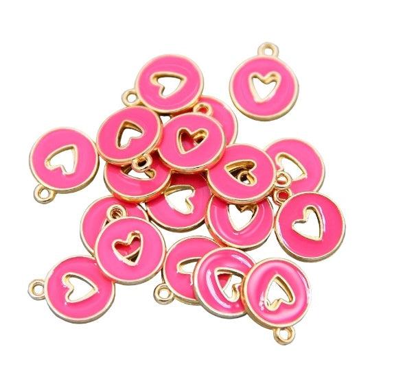 Emaille open hartje roze 14x12mm-bedels-Kraaltjes van Renate