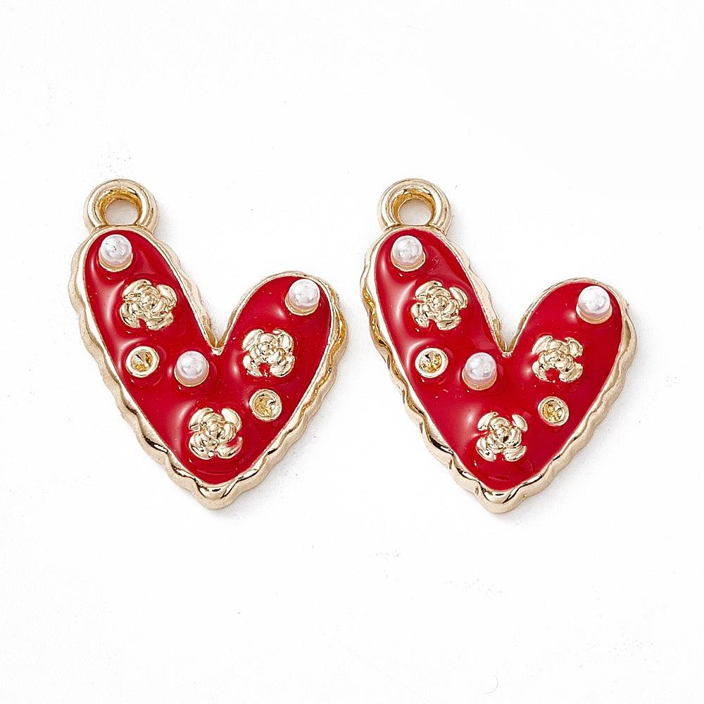 Emaille parel hartje rood/goud 21mm-bedels-Kraaltjes van Renate