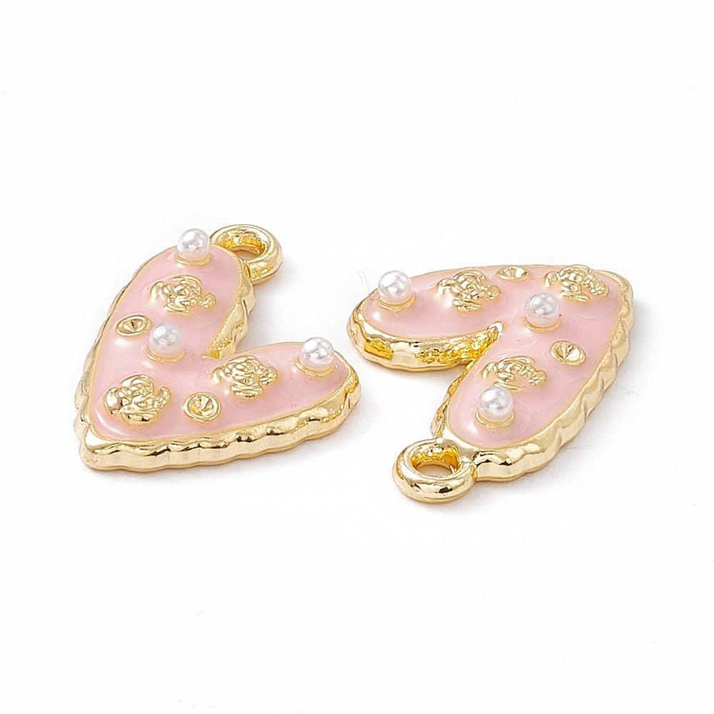 Emaille parel hartje roze/goud 21mm-bedels-Kraaltjes van Renate