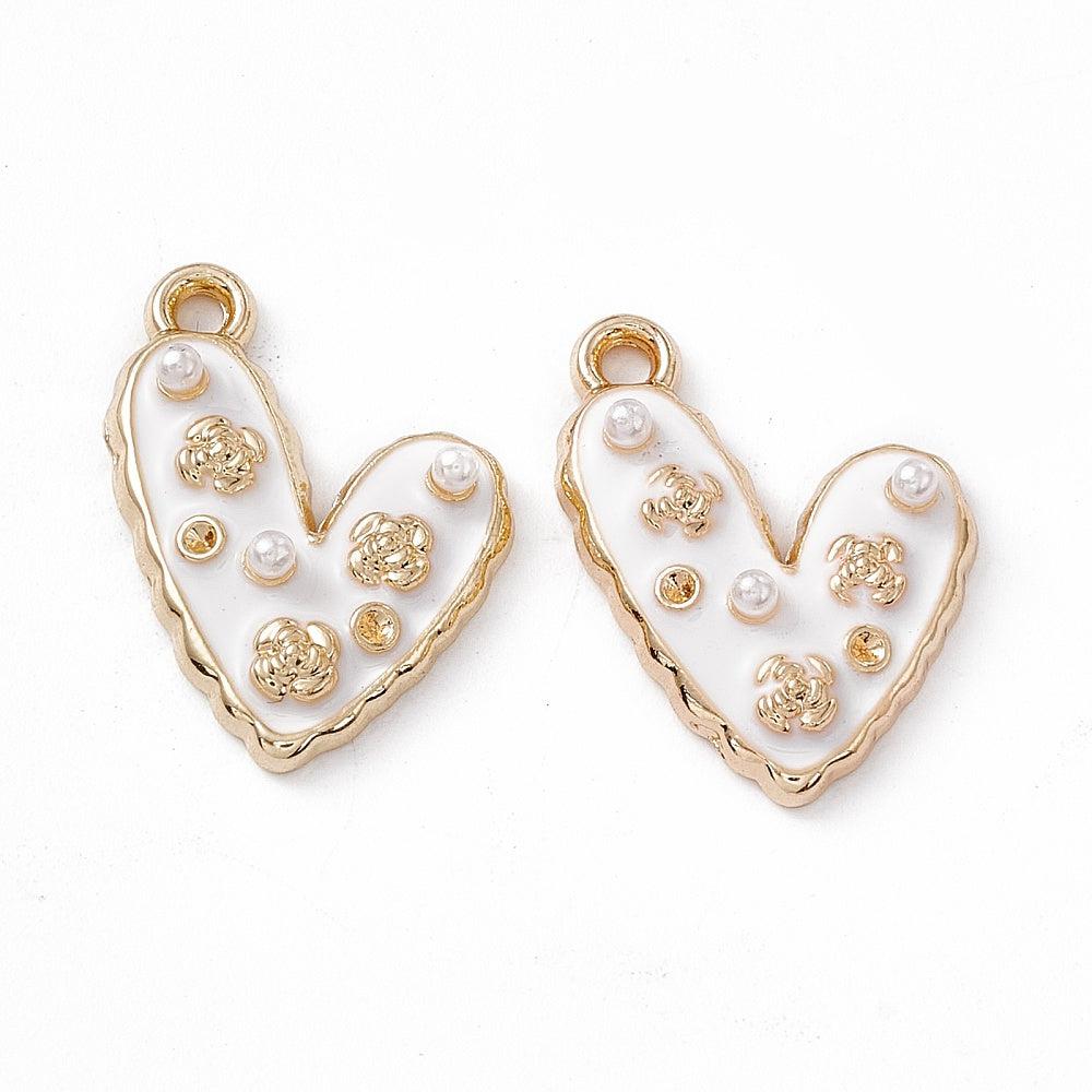 Emaille parel hartje wit/goud 21mm-bedels-Kraaltjes van Renate
