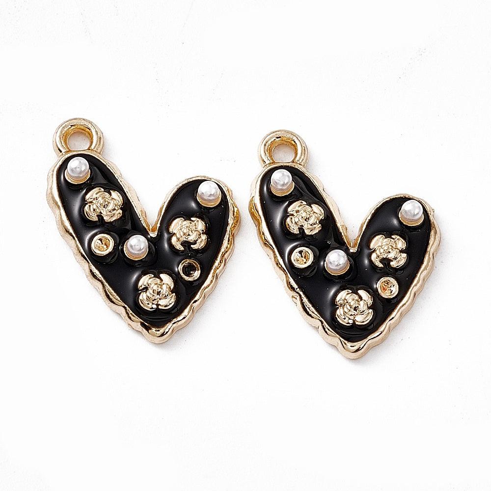 Emaille parel hartje zwart/goud 21mm-bedels-Kraaltjes van Renate