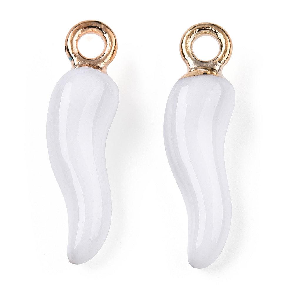 Emaille peper wit/goud 21x6mm-bedels-Kraaltjes van Renate