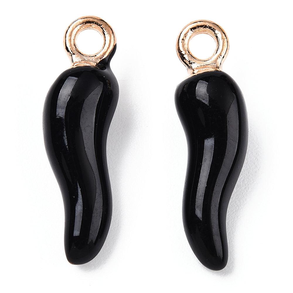 Emaille peper zwart/goud 21x6mm-bedels-Kraaltjes van Renate