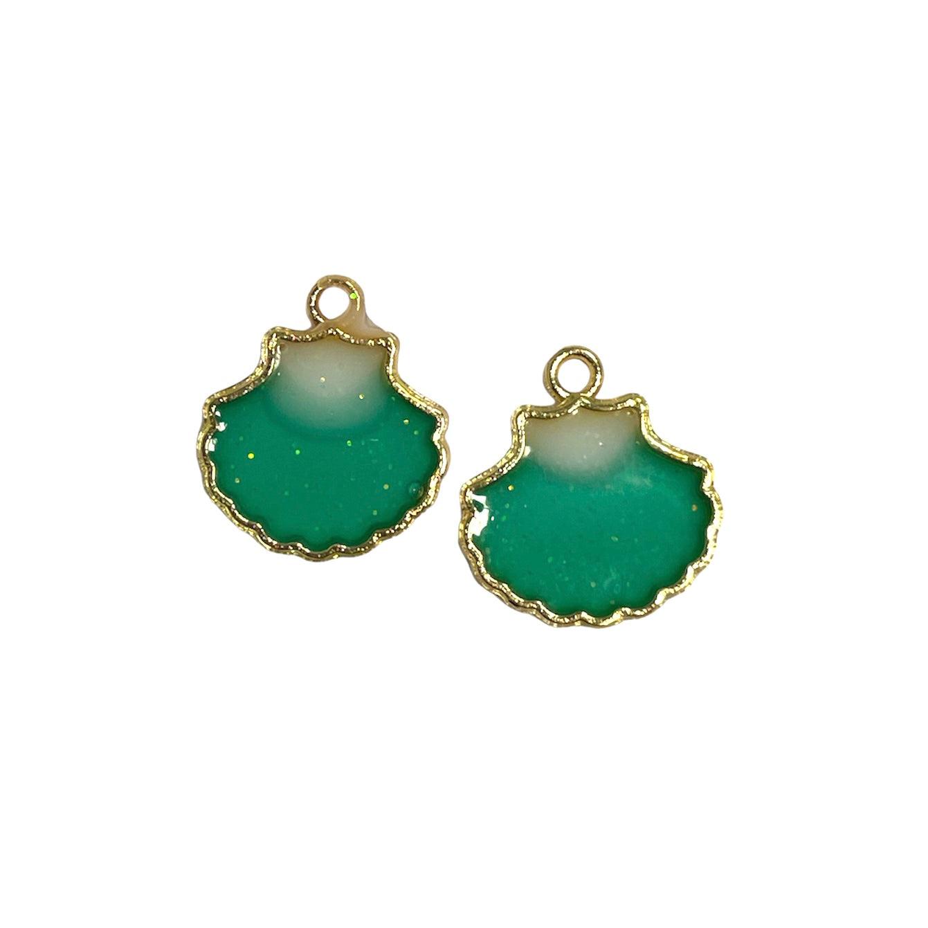 Emaille schelp glitter/groen goud 18mm-bedels-Kraaltjes van Renate