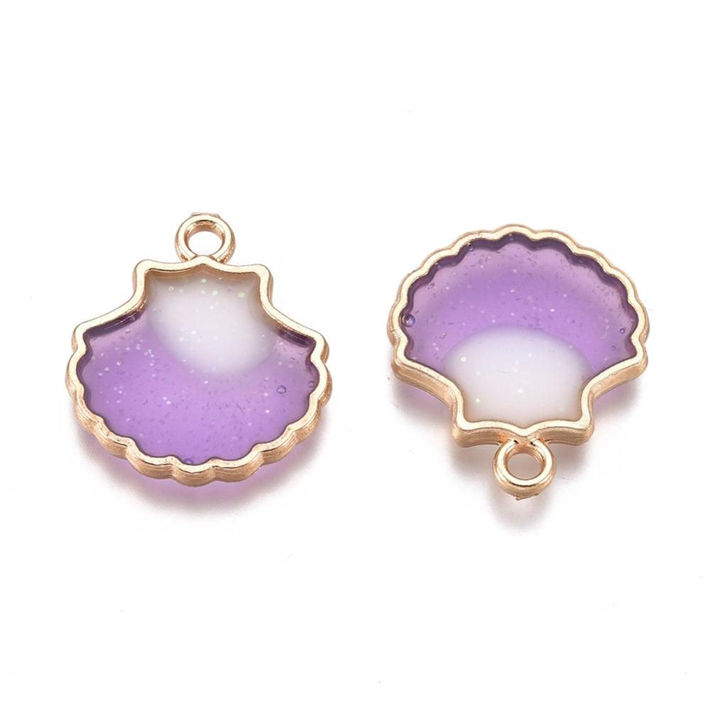 Emaille schelp glitter/paars goud 18mm-bedels-Kraaltjes van Renate