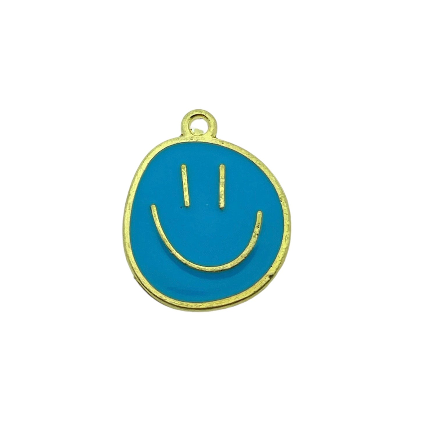 Emaille smiley blauw/goud 24.5x20x1.5mm-bedels-Kraaltjes van Renate