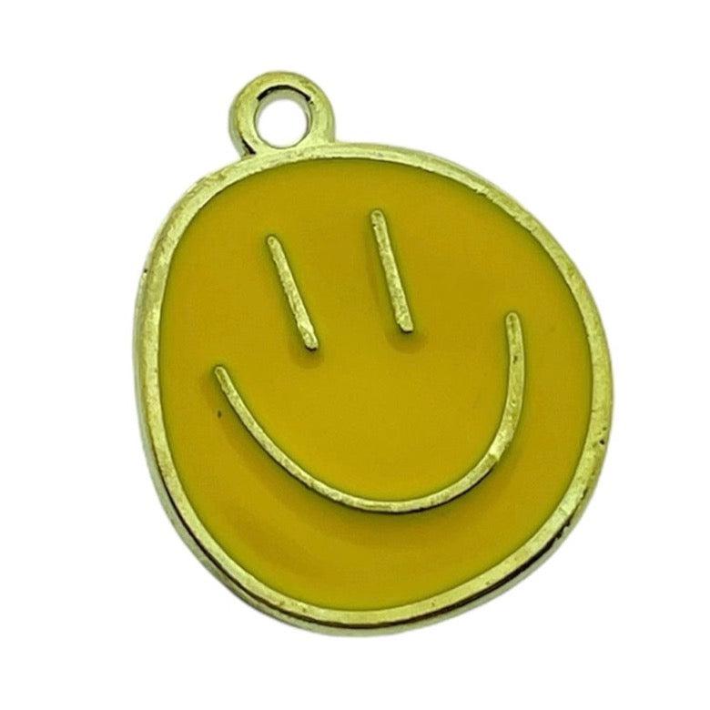 Emaille smiley geel/goud 24.5x20x1.5mm-bedels-Kraaltjes van Renate